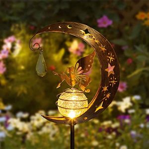 Asslye Lampe Solaire Exterieur Jardin, F&eacute;e Elfe Lune Solaire Lampe pour &Eacute;tanche Decoration Jardin Exterieur, Lumiere Solaire Exterieur LED Boule de Verre pour Cour, Chemin de Pelouse, Patio (cristal) (Yellowsomes, neuf)