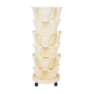 Jardinière Verticale à 6 Niveaux, Tour Empilable, Jardinières Verticales pour Fraises, Jardinières Empilables pour Herbes et Légumes avec Roues Mobiles, Jardinières de Jardin pour(Beige) (CANDYDORA, neuf)