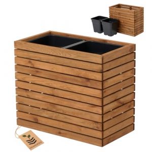 HOMERZO Jardinière pour l'intérieur et l'extérieur - En bois avec insert en plastique - 18 l - Pot de fleurs carré pour balcon ou terrasse (67 x 36 cm x 55) (HOMERZO, neuf)