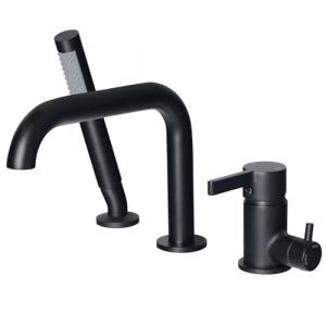 SHANFO Robinet Baignoire 3 Trous, Mitigeur Baignoire 3 Trous avec Rotatif 360°, Robinetterie de Baignoire avec Douchette, Noir, 11Y3OK (Kaphome, neuf)