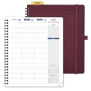 POPRUN Agenda 2025 2026 Semainier A5 22 x 17 cm Version Française - Intervalles de 15 minutes, D'Août 2025 à Juil 2026 12 Mois Scolaire, Couverture Souple Spirale, Papier 100g/m², Bordeaux (Time Works Wonders, neuf)