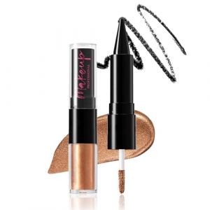 Prreal Eyeliner 2 en 1 - Stylo à paupières noir et liquide - Crayon eyeliner mat imperméable - Ombre à paupières scintillant - Maquillage des yeux hautement pigmenté (02 bronze doré) (Prreal, neuf)