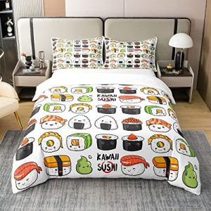 Homewish Housse de Couette 200x200 Sushi en 100% Coton, Ensemble de Literie Animal Marin Kawaii, Parure de Lit À Motif Sushi, Housse Couette de Style Japonais, Décoration de Chambre, Doux (Suzhou yiyanyun e-commerce Co., Ltd, neuf)