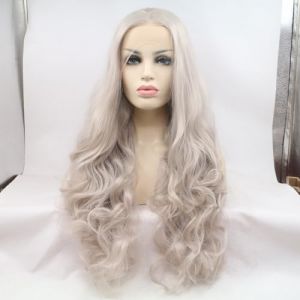 Xiweiya Perruque naturelle grise argent&eacute;e de qualit&eacute; sup&eacute;rieure, cheveux longs ondul&eacute;s blond argent&eacute;, perruque synth&eacute;tique sans colle, perruque r&eacute;sistante &agrave; la chaleur, densit&eacute; de 180 %, perruque de (xiweiya wig, neuf)