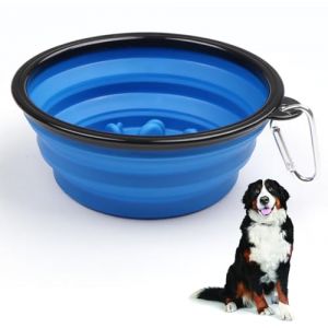 1 Pièces Gamelles Pliables bols chiens Bols d’eau pour Chiens Voyage bols, Alimentation Saine et Ralentie Bien la Gloutonnerie, Pour Marche Randonnée Camping (bleu, 350ml) (QUQU JIANING, neuf)
