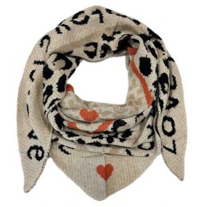 &Eacute;charpe triangulaire XXL tricot&eacute;e motif Love Leopard &eacute;charpe d'hiver chaude &eacute;charpe mode foulard automne printemps &eacute;charpe tube &eacute;charpe triangulaire &eacute;tole laine foulard, Orange, 210 x 85 cm (Jeamis EU, neuf)