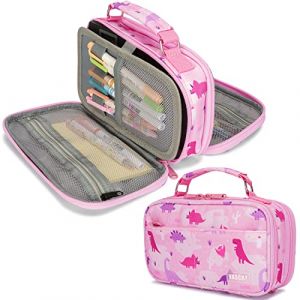 VASCHY Trousse Scolaire, Plumier Sac &agrave; Crayons Enfants Filles Grande Capacit&eacute; Pochette Kawaii Organisateur Stylo avec 2 Compartiments Principal pour Primaire, Lyc&eacute;e, Coll&egrave;ge Dinosaures Rose (Vaschy, neuf)