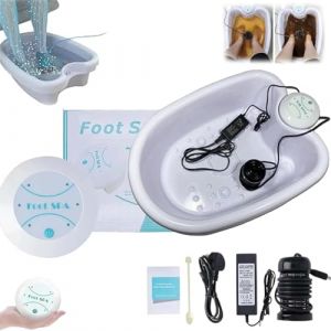 Bain de pieds ionique, Bain de pieds Ionic Detox, Kit complet de bain d’électrolyse des pieds, Machine de nettoyage de spa pour les pieds portable (Blanc + bassin) (MEGAN STOCKDALE LTD, neuf)