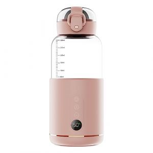 Chauffe Biberon Portable, 300ML Chauffe Biberon Nomade sans fil, Charge USB, Température Réglable, Chauffage Rapide, Sans BPA, Chauffe Lait Maternel, pour Voyage, Voiture, Avion (Rose) (MISOO MISU, neuf)