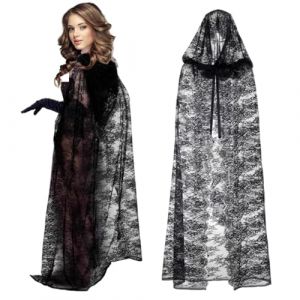 Cape en dentelle, cape à capuche Tulle, costumes d'Halloween gothiques noires pour femmes cosplay vampire witch fête, jouets (Alinglin, neuf)