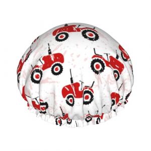 Bonnet de douche pour douche &ndash; Motif tracteurs rouges, double couche, r&eacute;utilisable, r&eacute;sistant &agrave; l'eau, grand bonnet de douche pour femme avec doublure en PEVA et corde &eacute;lastique (YUEYING-US, neuf)