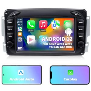 Autoradio pour Mercedes Benz Classe C W203 Classe G W463 CLK W209, Android 12 2G+64G avec Carplay Android Auto, &eacute;cran Tactile IPS 7 Pouces GPS Navi Bluetooth Mirror Link WiFi Radio FM (XILIUMENG, neuf)