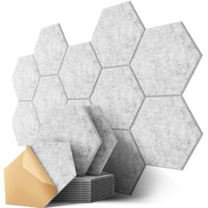Panneaux Acoustiques Hexagone Autocollante, Lot de 12, Panneau Acoustique Haute Densité pour Mural, Porte, Plafond, Traitement Acoustique pour Home Studio, Gaming, Chambre, 30 x 26 x 0,9cm, Gris (Yingliang-Ecommerce, neuf)