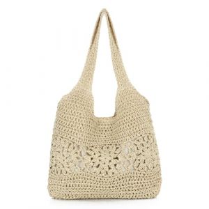 EVEOUT Sac Cabas en Raphia Tressé Femme été Grand Léger Boho Sac de Plage Tressé Léger Sac Fourre-Tout Paille Tissé pour Vacances(Beige) (EVEOUT, neuf)
