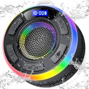 Enceinte Bluetooth Douche, Mini Enceinte Bluetooth 5.3 avec Ventouse Puissante, Lumière LED, 360° Stéréo Enceinte Portable, Haut-Parleur de Douche avec Mic, Étanche IP7 pour Salle de Bain, Extérieur (Flower Thousand Bones Hanfu, neuf)