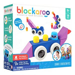 Blockaroo Blocs de Construction magnétiques, Jeu éducatif pour Les Enfants, Jeu Aquatique éducatif pour des constructions créatives, idéal pour la Baignoire, boîte de Voitures de Course avec 13 Blocs (ClicsToys, neuf)