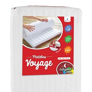 Babysom - Matelas de Voyage pour B&eacute;b&eacute; - 60x120 cm | Roul&eacute; : Id&eacute;al pour Couchage d'appoint | Microfibre Ouatin&eacute;e : Accueil Doux et Moelleux | &Eacute;paisseur 3 cm | D&eacute;houssable | Fabrication fran&ccedil;aise (NET-EXPANSION, neuf)