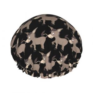 Bonnet de douche en forme d'âne de dessin animé, non mouillant, double couche réutilisable, bonnet de douche pour cheveux longs (linanxiaodian, neuf)