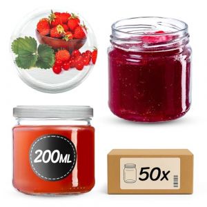 KADAX Lot de 50 petits pots pour conserves de 200 ml, fi66 mm, mini pots à miel et épices, bocaux hermétiques, bocaux à conserve, bocaux ronds (fraises) (KADAX, neuf)