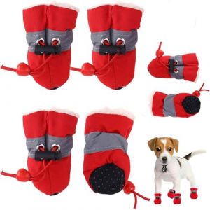 FaJoek Chaussures de Chien Antidérapantes 4pcs Botte Chien Protection Neige,Bottes Chien avec Sangles Réfléchissante, Chaussures Chien Imperméable,Bottes de Chien en Peluche Petits Chiens (Rouge, #3) (XHSHUN, neuf)