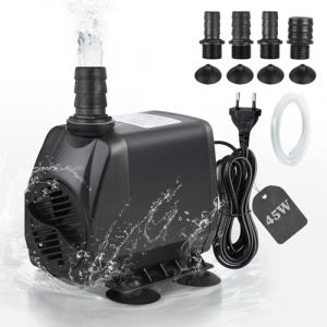 EXLECO Pompe &agrave; Eau 2500L/H Submersible Pompe 45W Pompe de Bassin, Pompe de Filtration, Pompe &agrave; Fontaine, Pompe D'alimentation, Pompe Ruisseau avec C&acirc;ble de 2M, Tuyau, 4 Buses pour &Eacute;tang Aquarium (ZLH2019, neuf)