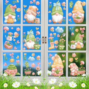 Zindoo Stickers Fenetre Printemps Autocollant Fenetre 86 Pcs Gnome Fleur Papillon Electrostatique Réutilisable Impression Recto-Verso Décorations de Fenêtre Porte Miroir pour Maison Boutique (Luida-EU, neuf)