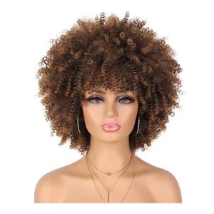 Perruque afro ann&eacute;es 70 for femme, perruque synth&eacute;tique boucl&eacute;e cr&eacute;pue d'aspect naturel avec frange for un usage quotidien Postiche Cheveux Femme(4PT30) (zuwanguk, neuf)