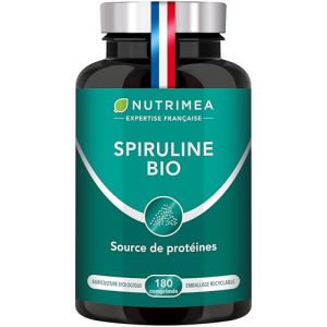 Spiruline BIO - Sans Excipients & OGM - 19% de Phycocyanine - Riche en Protéines, Fer & Antioxydants - Nutrimea - 200 Comprimés Vegan de 500 mg - 2 Mois de Cure - Fabriqué en France (PLASTIMEA, neuf)