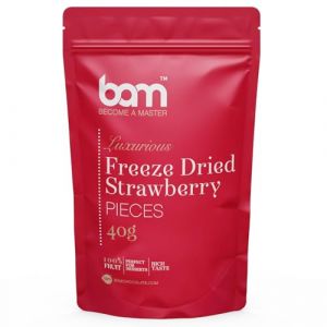 BAM Fruits Lyophilis&eacute;s et D&eacute;shydrat&eacute;s &ndash; Snack Croquant &ndash; Fraises ou Framboises Naturelles &ndash; Id&eacute;al pour Desserts Sans Sucre et Snacks Sant&eacute;, Sans Gluten, 40g (BAM - become a master, neuf)