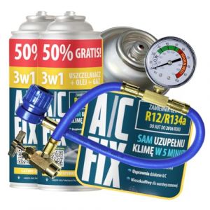A/C FIX Remplacement du gaz Refrigerant 3en1 R134a 2x235 g pour Climatisation manometre clim, Climatiseur - Flexible climatisation - Recharge climatisation Voiture - Gaz R134a - ECO (INFLOO., neuf)