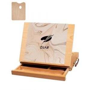 DJAR Chevalet de table réglable avec tiroir, boîte à croquis en bois de hêtre massif, chevalet de bureau portable avec boîte de rangement pour étudiants débutants (Djar Arttool, neuf)