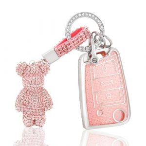 OFF WE GO Coque de Clé Etui Cles pour VW Golf 7 Polo Skoda Octavia MK7 Jetta Seat Leon Fabia Ibiza Fabia Superb Protecteur Clé Voiture Accessoire Voiture Clé à Télécommande avec Porte-clés, Rose (OFF WE GO, neuf)