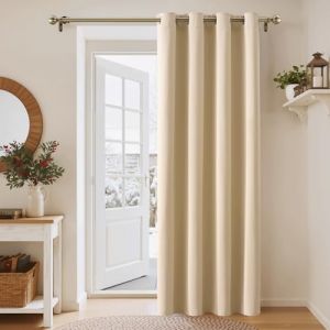 PONY DANCE Rideau Beige &agrave; Oeillets D&eacute;coration de Fen&ecirc;tre Isolation Thermique Barri&egrave;re &agrave; l'&eacute;nergie Solaire Rayon UV pour Chambre, Largeur 132 x Hauteur 210cm, Lot de 1, Jaune Beige (RYB HOME EU, neuf)