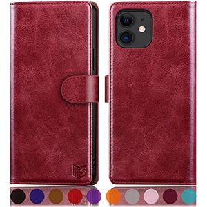 SUANPOT Etui Coque pour iPhone 11 6,1 Pouces [RFID Blocage] [Magnétique Protection] Fentes pour Cartes Protection Etui Housse Premium en Cuir PU,Apple 11 Etui Portefeuille Rouge (KAPRETSOUStore, neuf)