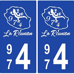 2 Autocollants de plaque d'immatriculation auto 974 R&eacute;union - en Force (JLC-Sticker, neuf)