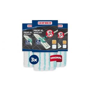 Leifheit Lot de 3 housses Profi XL micro duo, housse de rechange en microfibres pour balai à plat Profi XL, housse absorbante et nettoyante pour balai serpillère, pour tous types de sol (avantrado.shop, neuf)