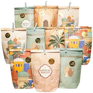 Papierdrachen Bricolage Calendrier du Ramadan &agrave; remplir - pour enfants et adultes - Sacs en papier kraft imprim&eacute; en sauge - &agrave; poser et &agrave; d&eacute;corer - A&iuml;d Moubarak - r&eacute;utilisable - Set 6 (Papierdrachen, neuf)