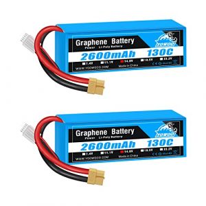 Yowoo 2PCS 4S Lipo Batterie 14.8V 2600mAh 130C Graphène Batterie avec XT60 Plug pour RC Evader BX Voiture Camion Truggy RC Avion Hélicoptère Quadcopter UAV Drone FPV Racing Véhicule Bateau (Yowoo power, neuf)