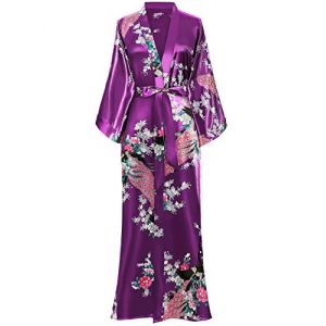 BABEYOND Kimono Robe de Nuit Femme Robe de Chambre Longue Robe de Nuit Peacock Kimono Long Chemise de Nuit Kimono 53"/135cm(Violet Foncé) (BABEYOND  FR, neuf)