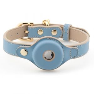 NINA WOOF Cupertino Colliers, harnais et laisses pour chien en cuir végétalien avec support de dispositif de suivi de chien, collier réglable pour chien (taille XS, bleu) (Honest Brands Shop, neuf)