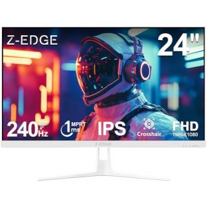 Z-Edge Ecran Pc Gamer Blanc 24'' 240 Hz, IPS, 1ms, FreeSync, FHD(1920x1080), Moniteur Gaming White 16:9, Inclinaison R&eacute;glable, 2&times; HDMI2.0 & 2&times; DP1.4, 350cd/m&sup2;, HDR10, VESA 75 * 75mm (DP C&acirc;ble Inclus) (Paragon-FR, neuf)