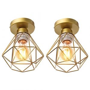 STOEX Plafonnier industrielle vintage design rétro cage en métal fer forge, Suspension luminaire E27 lampe de plafond diamant Ø16cm (2pcs Doré) (STOEX, neuf)