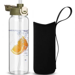 DEARRAY 0.8l Gourde en Verre avec Paille, 800ml Bouteille d'eau en Verre Borosilicaté Anti-fuite avec étui de Protection en Néoprène (smaiteltd, neuf)