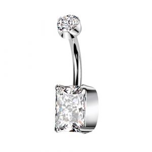 Piercing de nombril banane AWAKEN en titane avec cristal rectangulaire et filetage interne PWD-025 argent blanc. (Z&Z PUNK SHOPPING, neuf)
