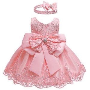 LZH b&eacute;b&eacute; Filles Robe en Dentelle Bowknot Robes de Fleurs Mariage Pageant bapt&ecirc;me bapt&ecirc;me Robe Tutu Robe Tout Rose (Kittybaby, neuf)