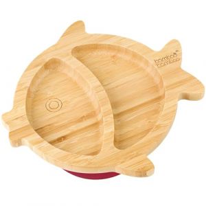 bamboo bamboo Assiette Bébé et Enfant pour Repas et Sevrage, Plat Poisson en Bamboo avec Ventouse Sécurisée dès 6 Mois (Poisson, Cerise) (bamboo bamboo, neuf)