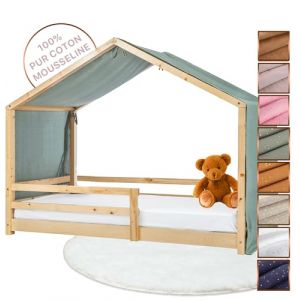 Lovely Hippo Toile de Lit Cabane 100% Coton - Ciel de Lit Cabane pour Lit Montessori 80x160, 90x190, 90x200 cm - Tissu Oeko-Tex Gots (Eucalyptus/Or, 97 x 402 cm) (VRC Products France, neuf)