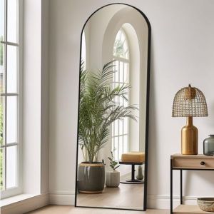LunaMirror Miroir Intégral 161 x 52 cm Arqué Miroir sur Pied Grand Miroir À Poser au Sol pour Chambre à Coucher, Salon et entrée, Verre Trempé, Cadre en Alliage d’Aluminium Noir (LunaMirror, neuf)
