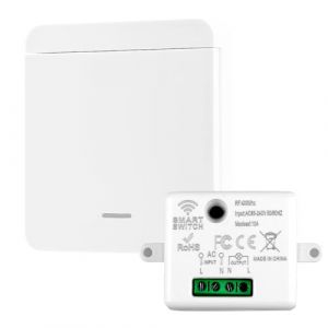 Interrupteur Sans Fil, 433Mhz Kit Prise Telecommande Sans Fil avec &Eacute;metteur et Contr&ocirc;leur R&eacute;cepteur 10 A 240 V T&eacute;l&eacute;command&eacute; Port&eacute;e de 50 M&egrave;tres, pour Maison Intelligente Jusqu'&Agrave; 1500W (HongQiRongChiSeller, neuf)