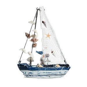 Molyorch Modèle Bateau à Voile en Bois, Nautique Voile Bateau Décoration, Voilier Modèle Décoration, Parfait pour décoration Vacances mer modèle Bateaux Voile Bois avec Filet pêche (Morlight, neuf)